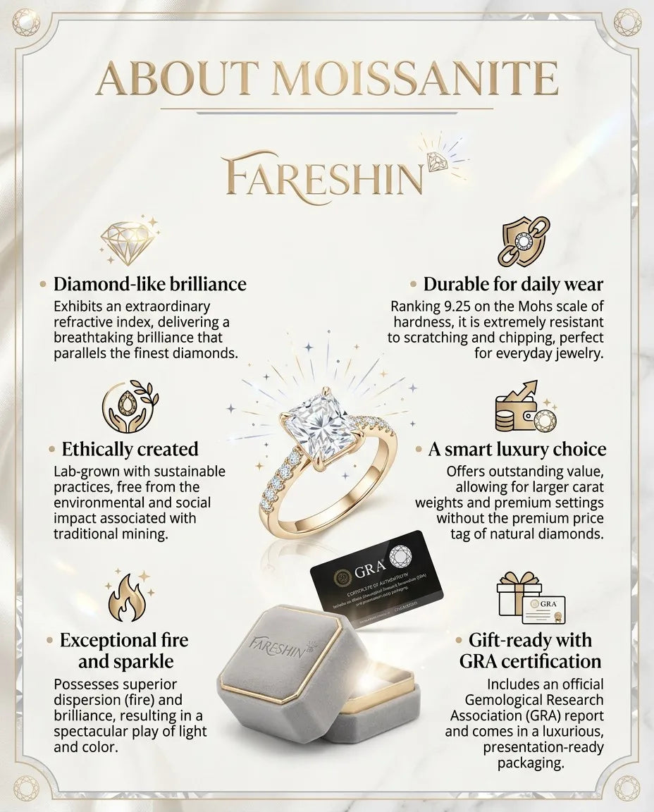 ABOUT MOISSANITE English education graphic | FARESHIN