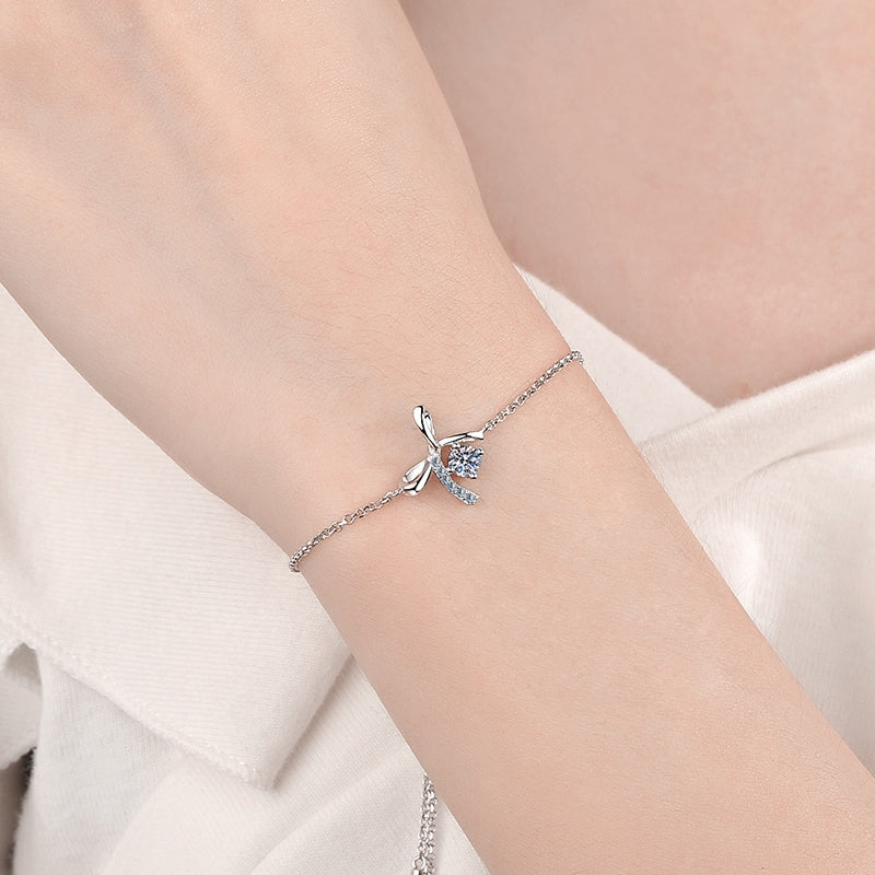 Round Cut Moissanite Butterfly Bracelet — 0.5ct, D-color, VVS1, 925 Sterling Silver