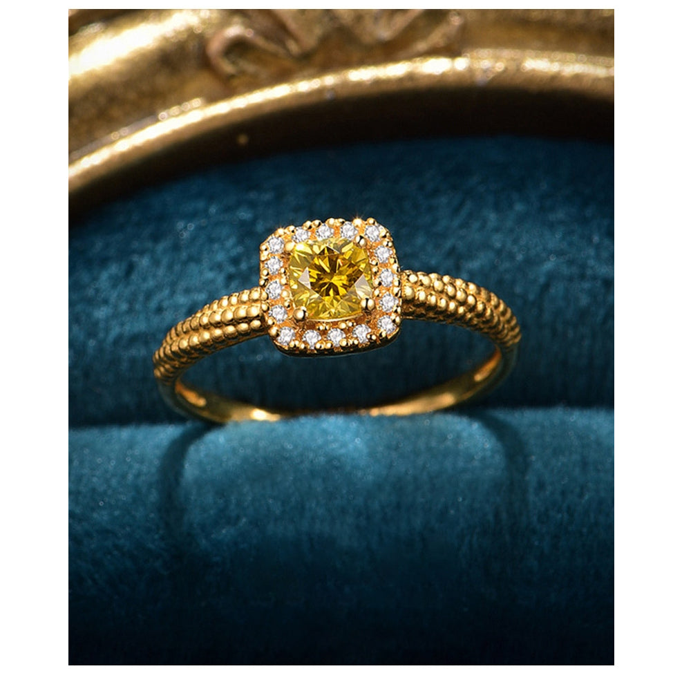 Round Cut Moissanite Square Ring — 0.5ct, D-color, VVS1, 18K Gold Vermeil