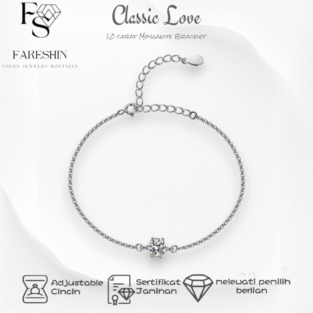 Round Cut Moissanite Heart Bracelet — 0.5ct, D-color, VVS1, 925 Sterling Silver