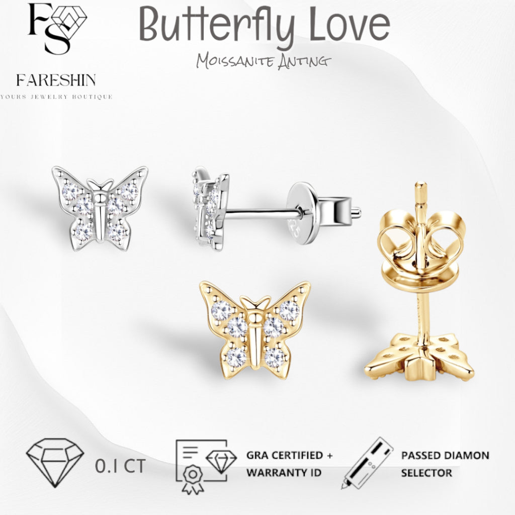 Round Cut Moissanite Butterfly Ring — 2ct, D-color, VVS1, 925 Sterling Silver