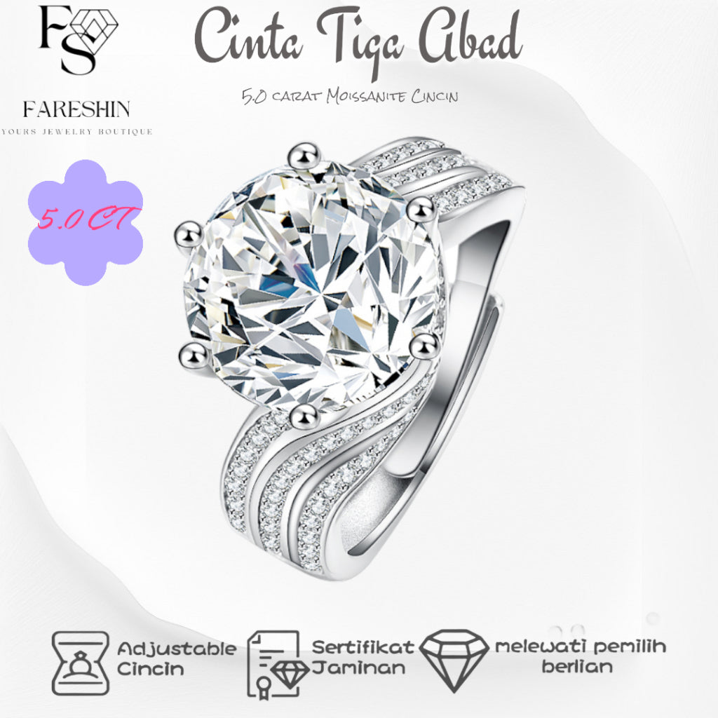 Round Cut Moissanite Heart Ring — 5.0ct, D-color, VVS1, 18K Gold Vermeil