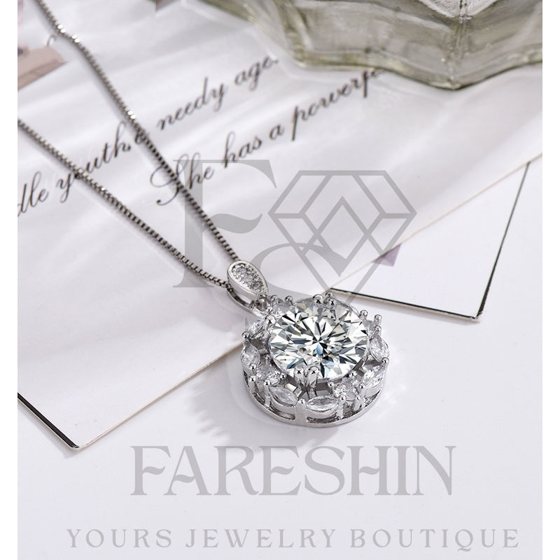 Round Cut Moissanite Heart Necklace — 5.0ct, D-color, VVS1, 925 Sterling Silver