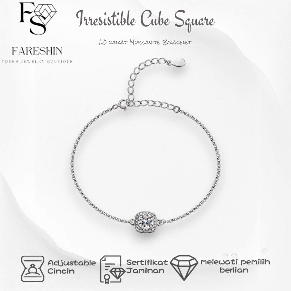 Round Cut Moissanite Square Bracelet — 0.5ct, D-color, VVS1, 925 Sterling Silver