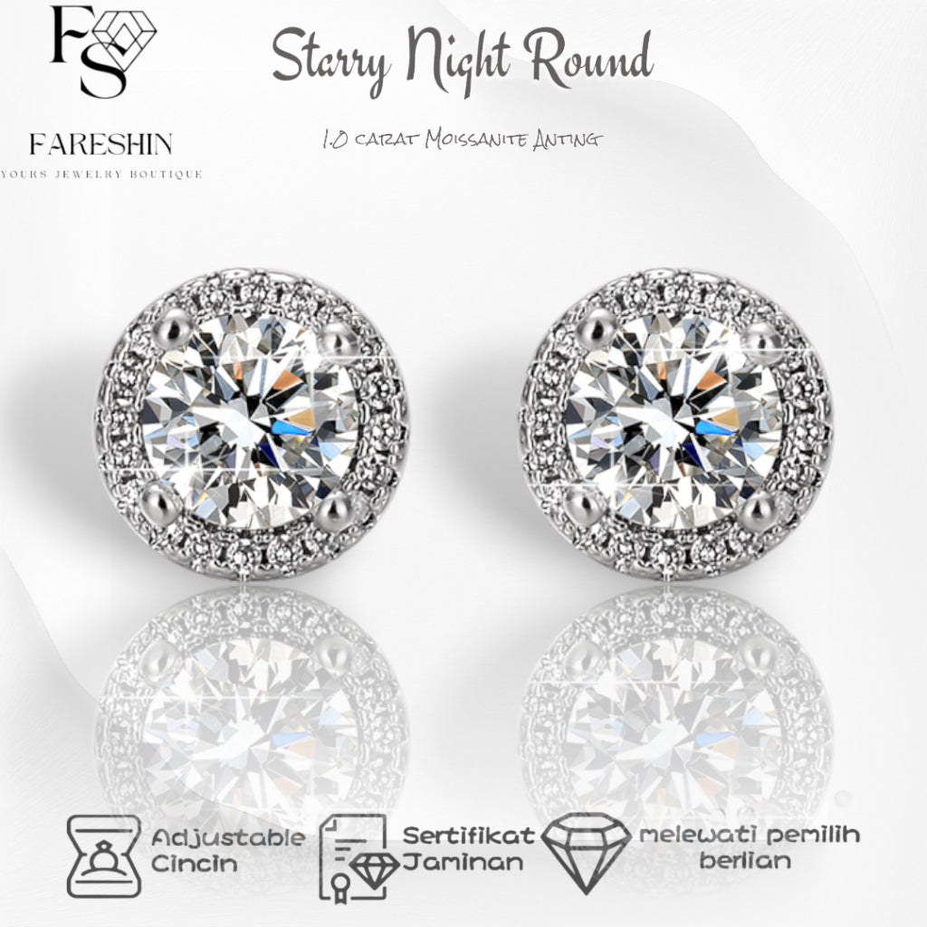 Round Cut Moissanite Star Ring — 0.5ct, D-color, VVS1, 925 Sterling Silver