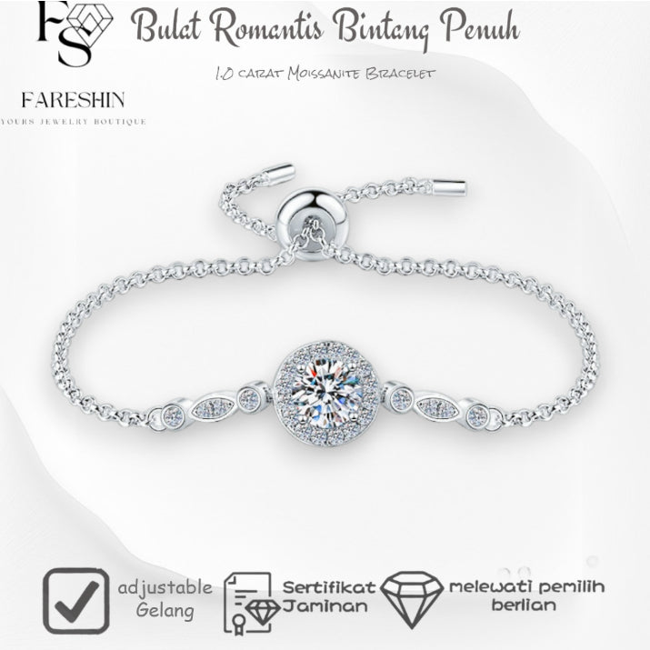Round Cut Moissanite Star Bracelet — 1.0ct, D-color, VVS1, 925 Sterling Silver