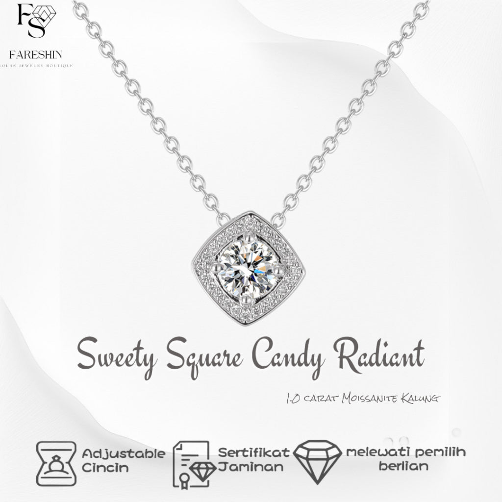 Round Cut Moissanite Square Necklace — 1.0ct, D-color, VVS1, 925 Sterling Silver