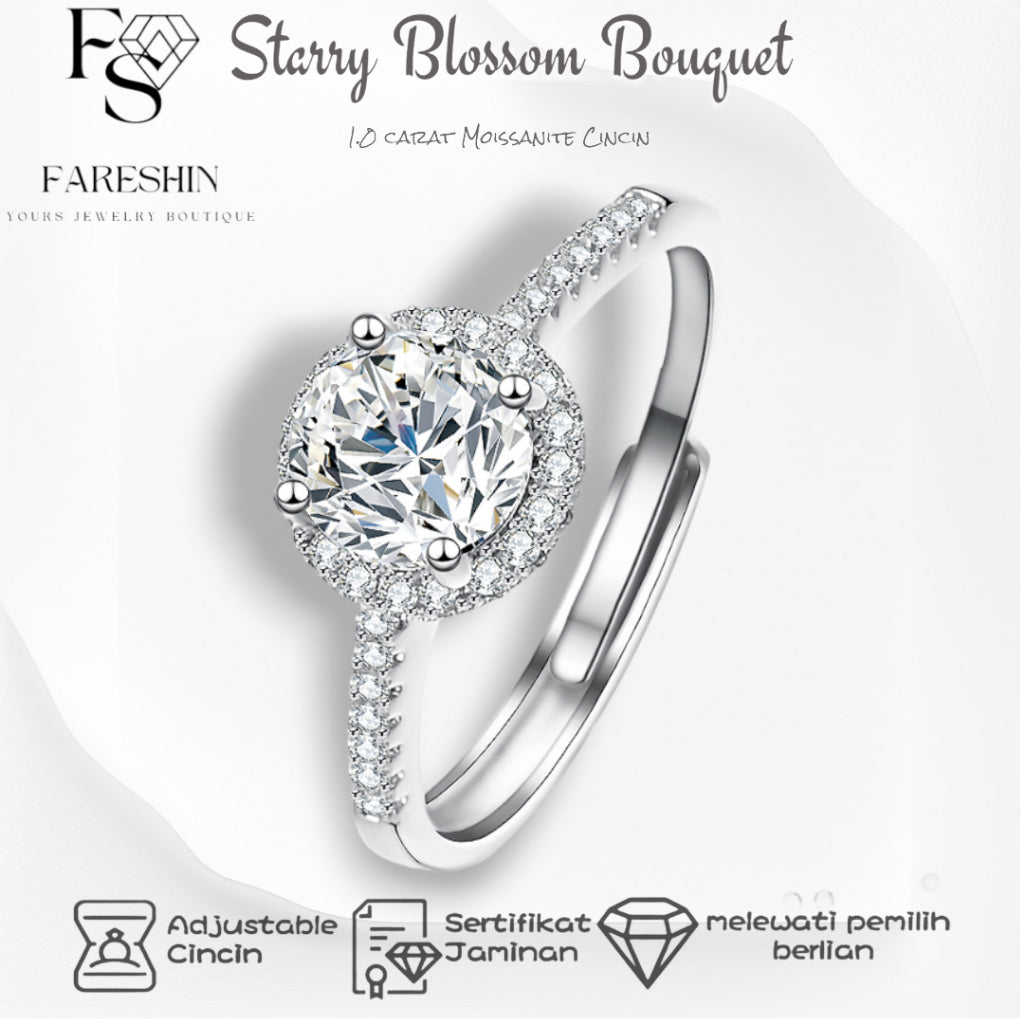 Round Cut Moissanite Star Ring — 1.0ct, D-color, VVS1, 18K Gold Vermeil