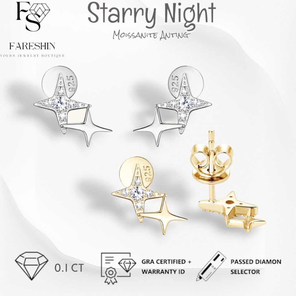 Round Cut Moissanite Star Ring — 2ct, D-color, VVS1, 925 Sterling Silver