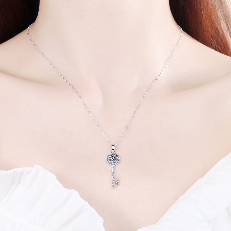 Round Cut Moissanite Heart Necklace — 0.5ct, D-color, VVS1, 925 Sterling Silver