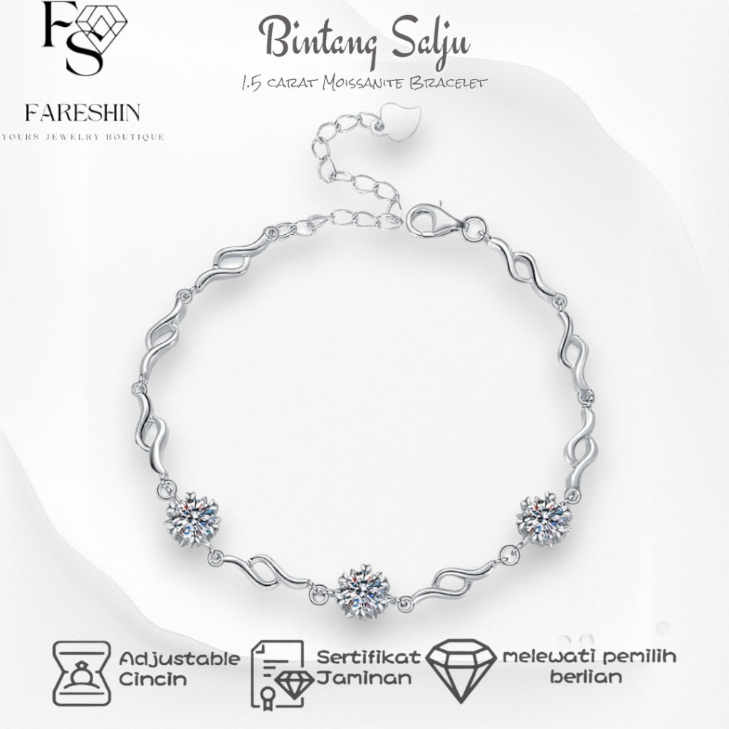 Round Cut Moissanite Star Bracelet — 1.0ct, D-color, VVS1, 925 Sterling Silver