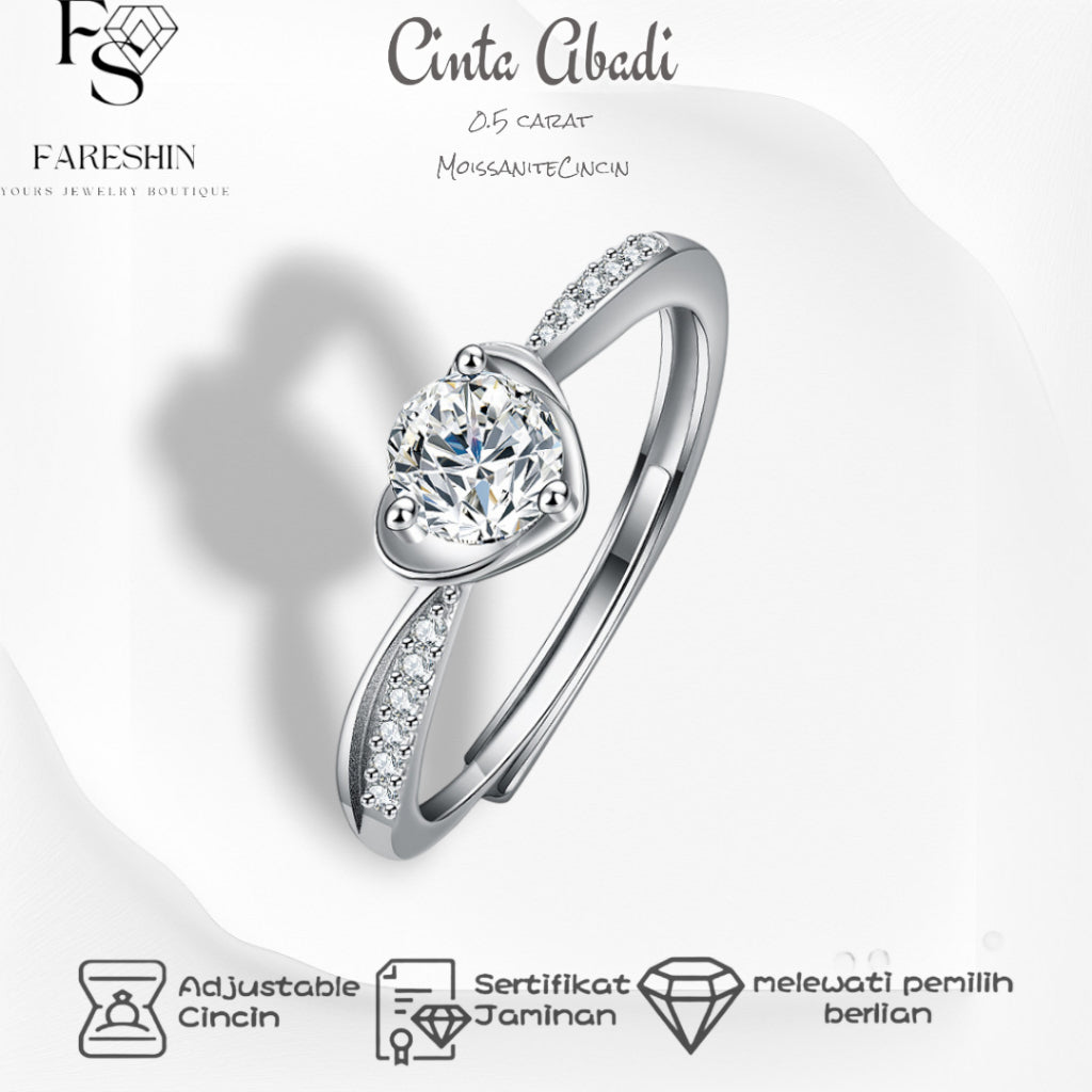 Round Cut Moissanite Heart Ring — 0.5ct, D-color, VVS1, 18K Gold Vermeil