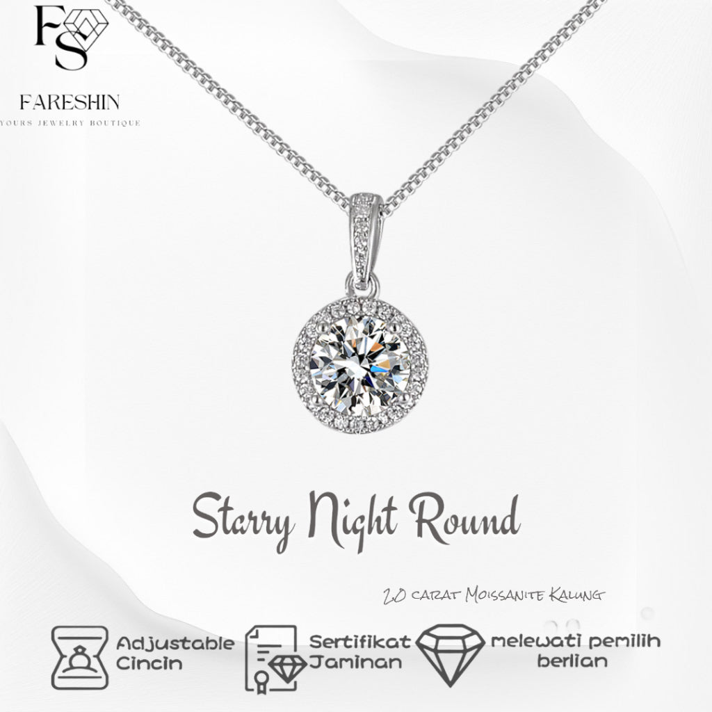 Round Cut Moissanite Star Necklace — 0.5ct, D-color, VVS1, 925 Sterling Silver