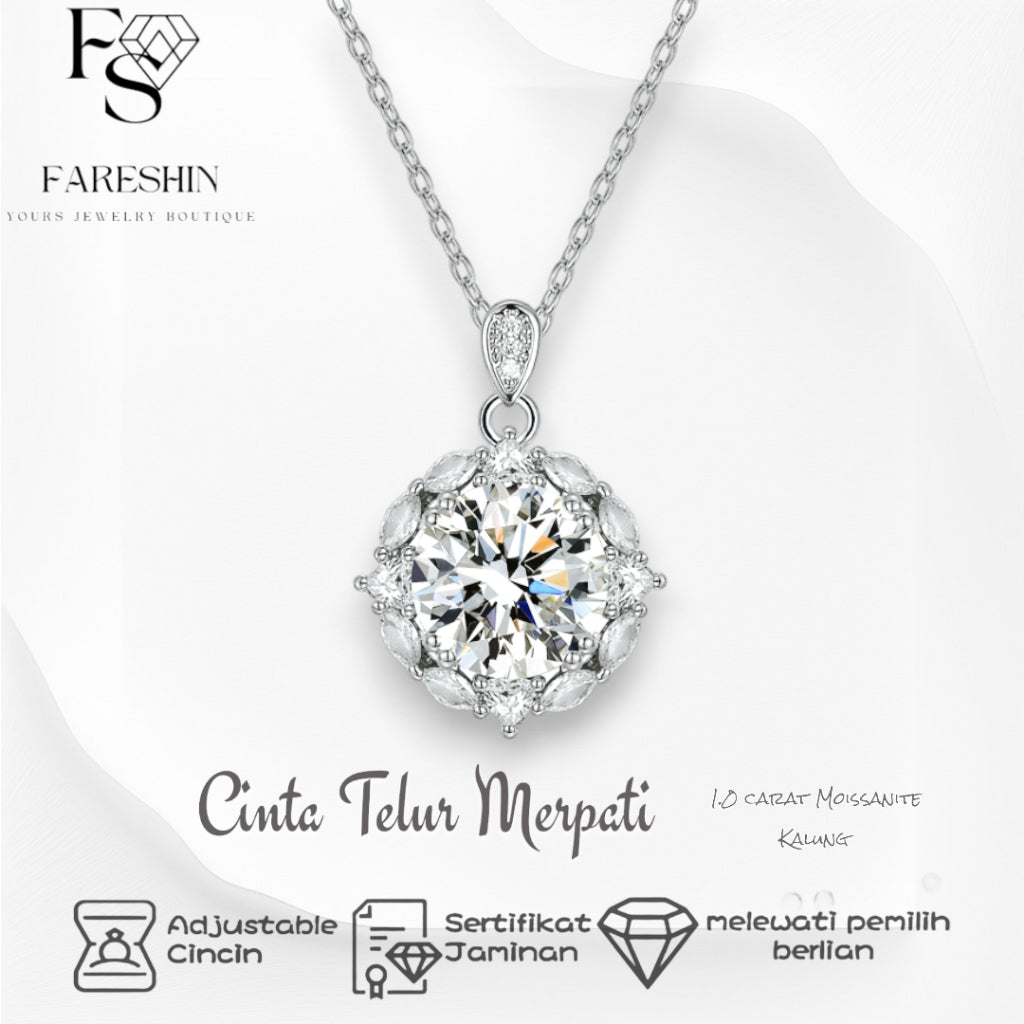 Round Cut Moissanite Heart Necklace — 5.0ct, D-color, VVS1, 925 Sterling Silver
