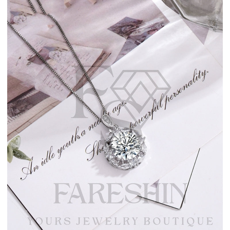 Round Cut Moissanite Heart Necklace — 5.0ct, D-color, VVS1, 925 Sterling Silver
