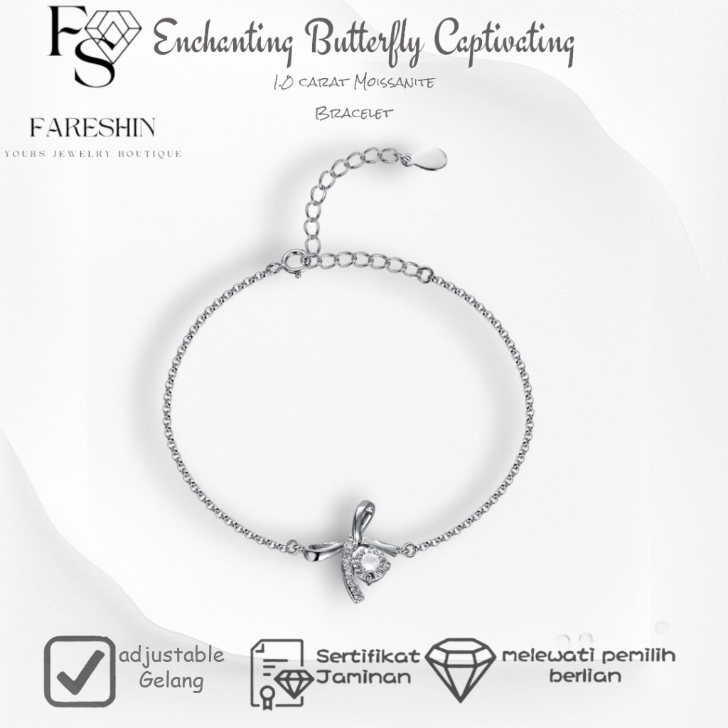 Round Cut Moissanite Butterfly Bracelet — 0.5ct, D-color, VVS1, 925 Sterling Silver