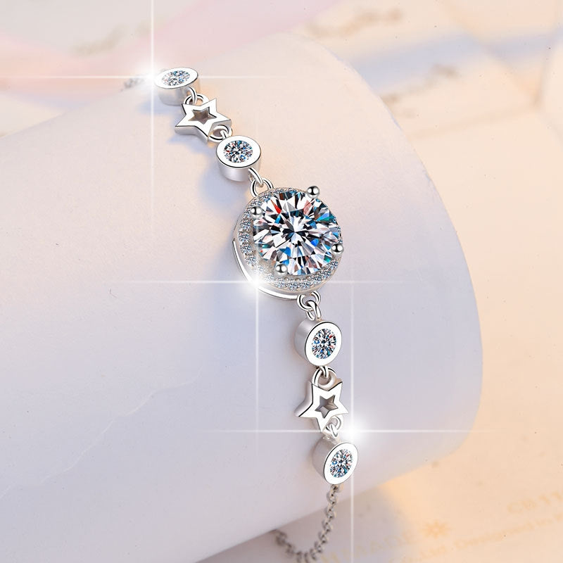 Round Cut Moissanite Star Bracelet — 0.5ct, D-color, VVS1, 925 Sterling Silver