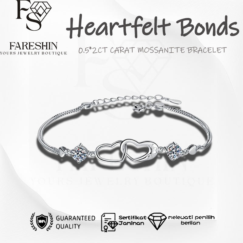 Round Cut Moissanite Heart Bracelet — 0.5ct, D-color, VVS1, 925 Sterling Silver