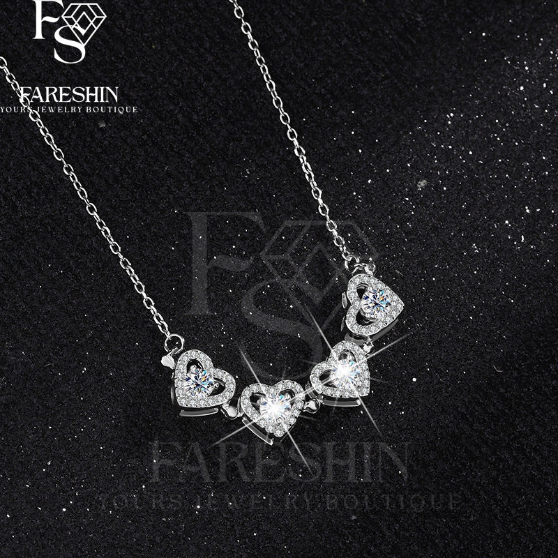 Round Cut Moissanite Heart Necklace — 1.2ct, D-color, VVS1, 925 Sterling Silver
