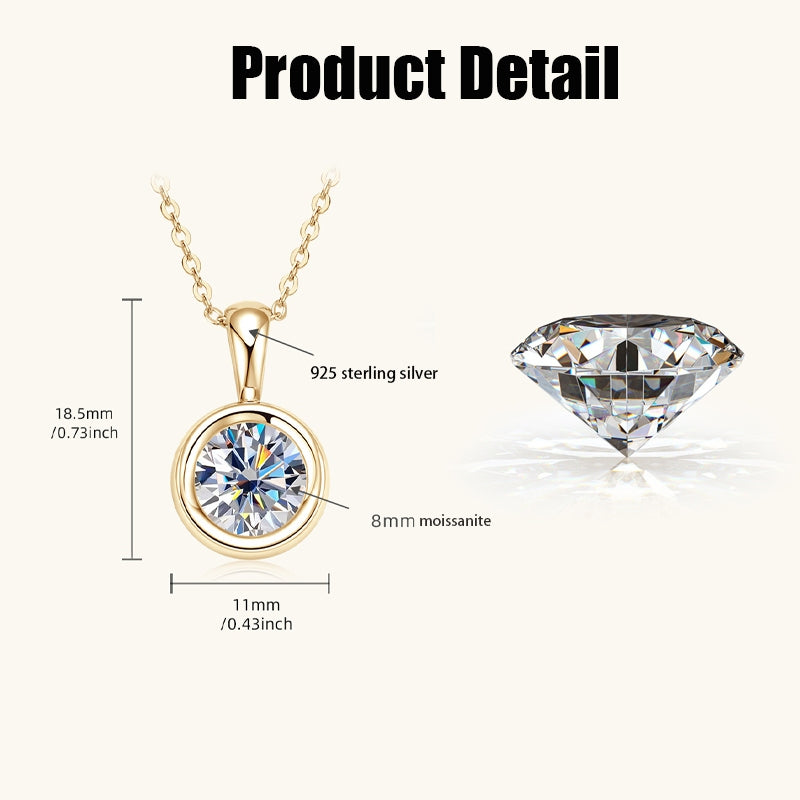 Round Cut Moissanite Classic Necklace — 2.0ct, D-color, VVS1, 925 Sterling Silver