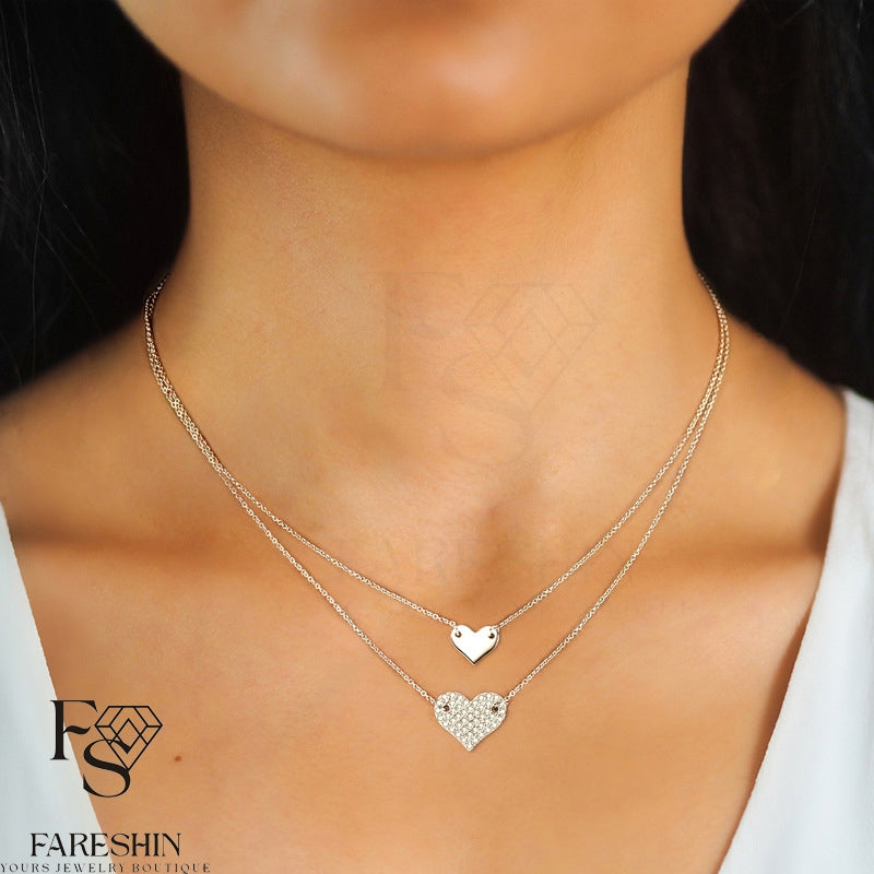 Round Cut Moissanite Heart Necklace — 0.015ct, D-color, VVS1, 925 Sterling Silver