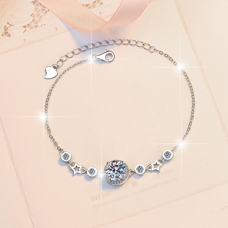 Round Cut Moissanite Star Bracelet — 0.5ct, D-color, VVS1, 925 Sterling Silver