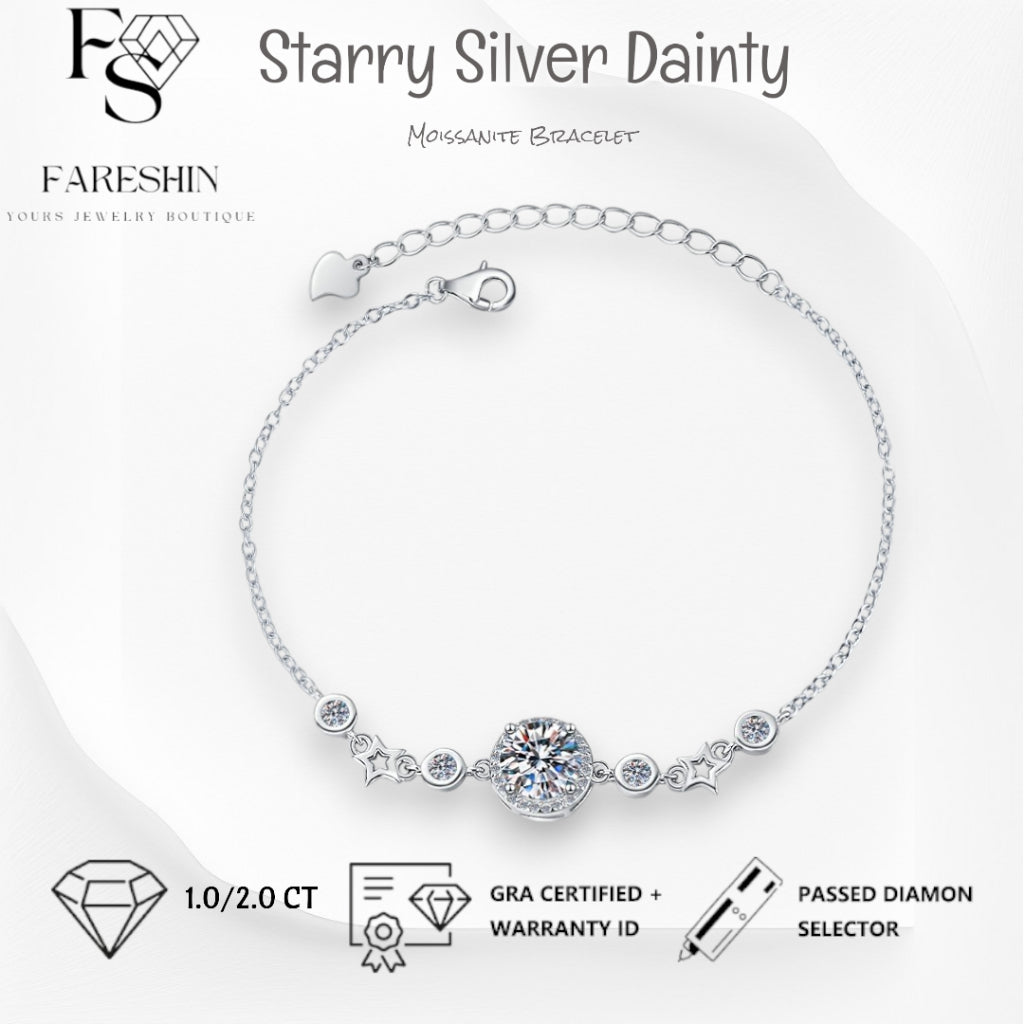 Round Cut Moissanite Star Bracelet — 0.5ct, D-color, VVS1, 925 Sterling Silver