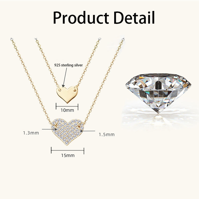 Round Cut Moissanite Heart Necklace — 0.015ct, D-color, VVS1, 925 Sterling Silver
