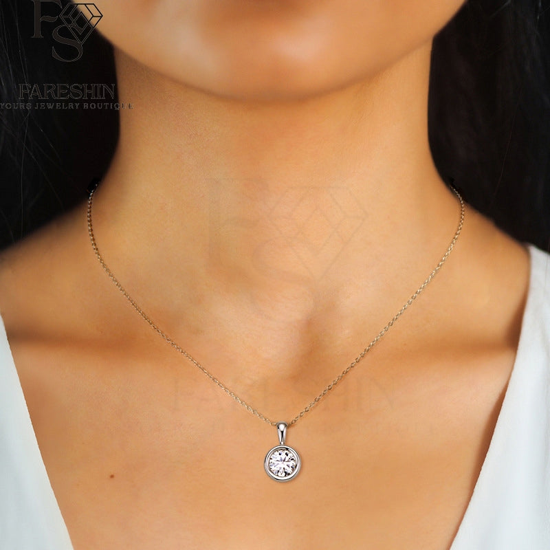 Round Cut Moissanite Classic Necklace — 2.0ct, D-color, VVS1, 925 Sterling Silver