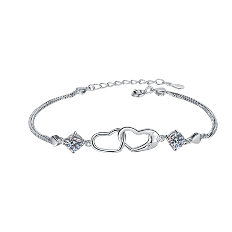 Round Cut Moissanite Heart Bracelet — 0.5ct, D-color, VVS1, 925 Sterling Silver