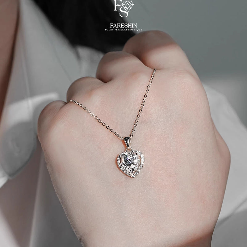 Round Cut Moissanite Heart Necklace — 0.5ct, D-color, VVS1, 925 Sterling Silver