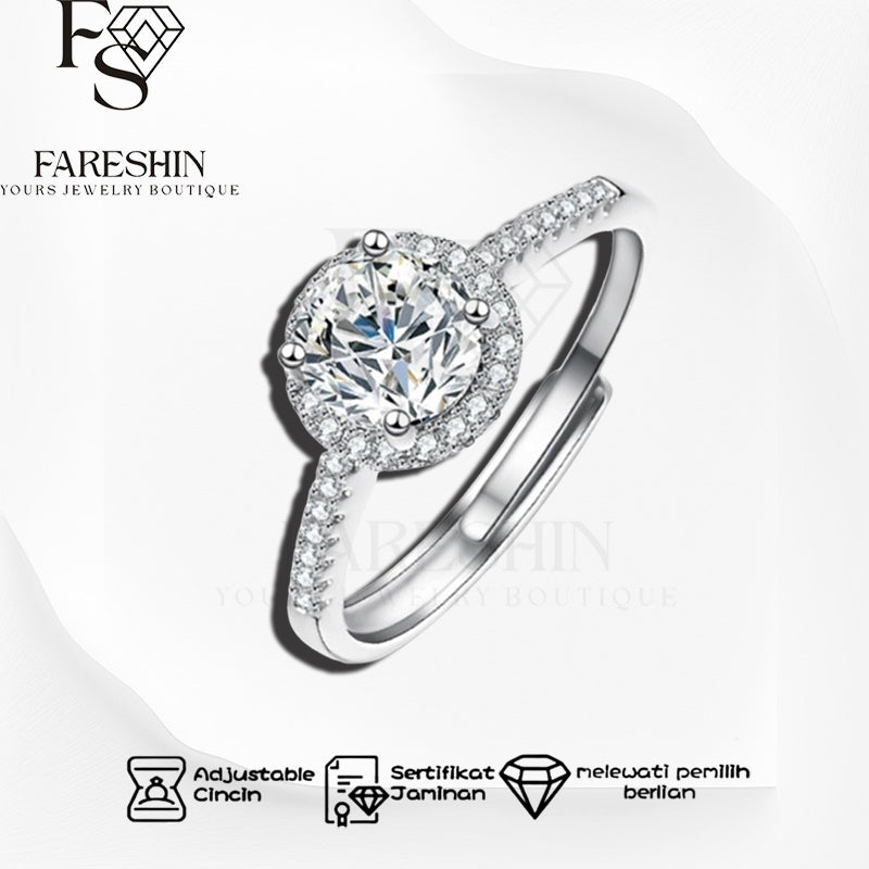 Fareshin Round Cut Classic - , D Color, Vvs1, Moissanite Ring - 0.5ct / 18K Gold Vermeil - lifestyle or scale view | FARESHIN