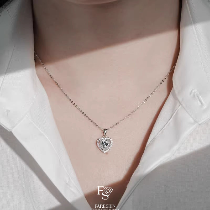 Round Cut Moissanite Heart Necklace — 0.5ct, D-color, VVS1, 925 Sterling Silver