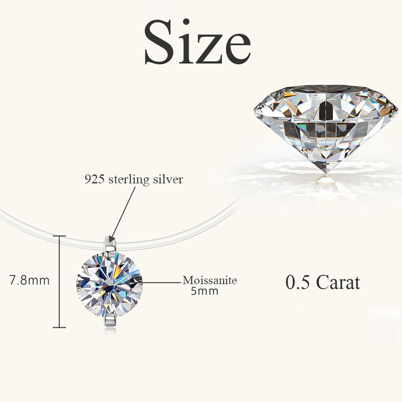 Round Cut Moissanite Classic Necklace — 0.5ct, D-color, VVS1, 925 Sterling Silver