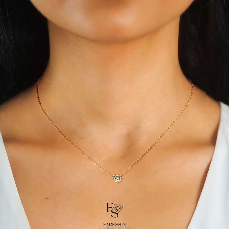 Round Cut Moissanite Classic Necklace — 0.1ct, D-color, VVS1, 925 Sterling Silver