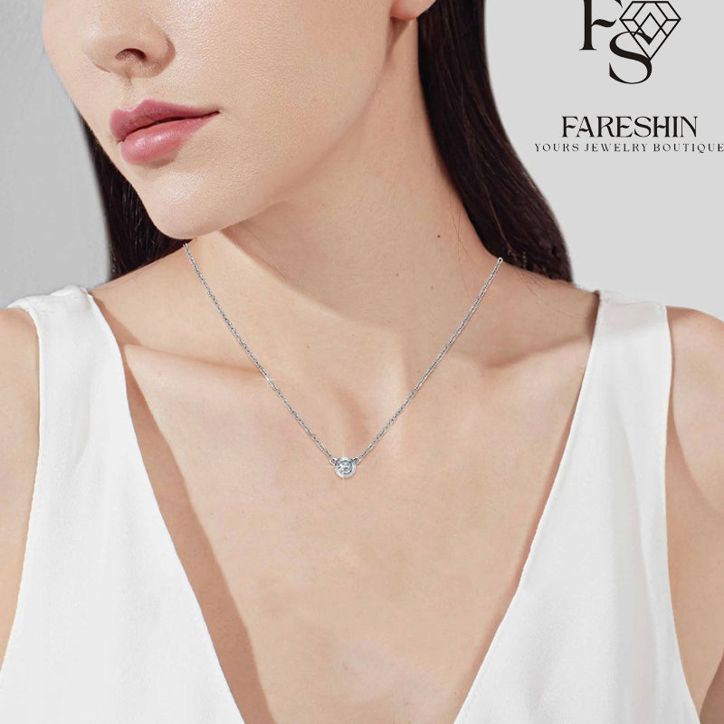 Round Cut Moissanite Classic Necklace — 0.1ct, D-color, VVS1, 925 Sterling Silver