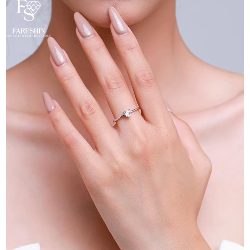 Round Cut Moissanite Heart Ring — 0.5ct, D-color, VVS1, 18K Gold Vermeil
