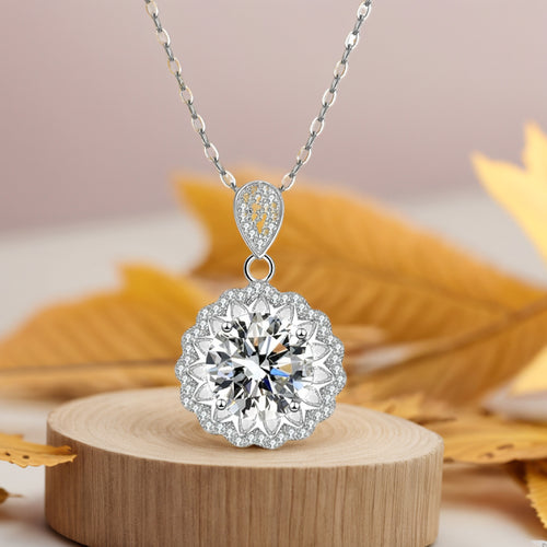 Fareshin Round Cut Classic - , D Color, Vvs1, Moissanite Necklace - 0.5ct / 925 Sterling Silver - detail view | FARESHIN