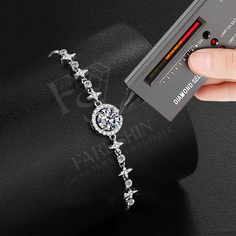 Round Cut Moissanite Star Bracelet — 0.5ct, D-color, VVS1, 925 Sterling Silver