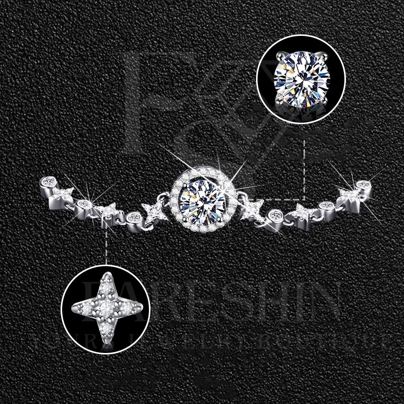 Round Cut Moissanite Star Bracelet — 0.5ct, D-color, VVS1, 925 Sterling Silver
