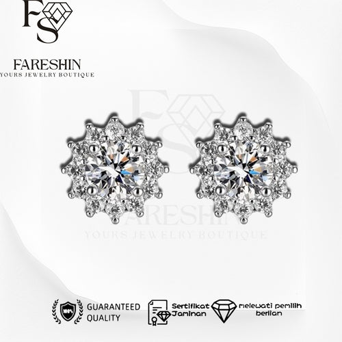 Fareshin Round Cut Classic - , D Color, Vvs1, Moissanite Earrings - 0.5ct / 925 Sterling Silver - detail view | FARESHIN