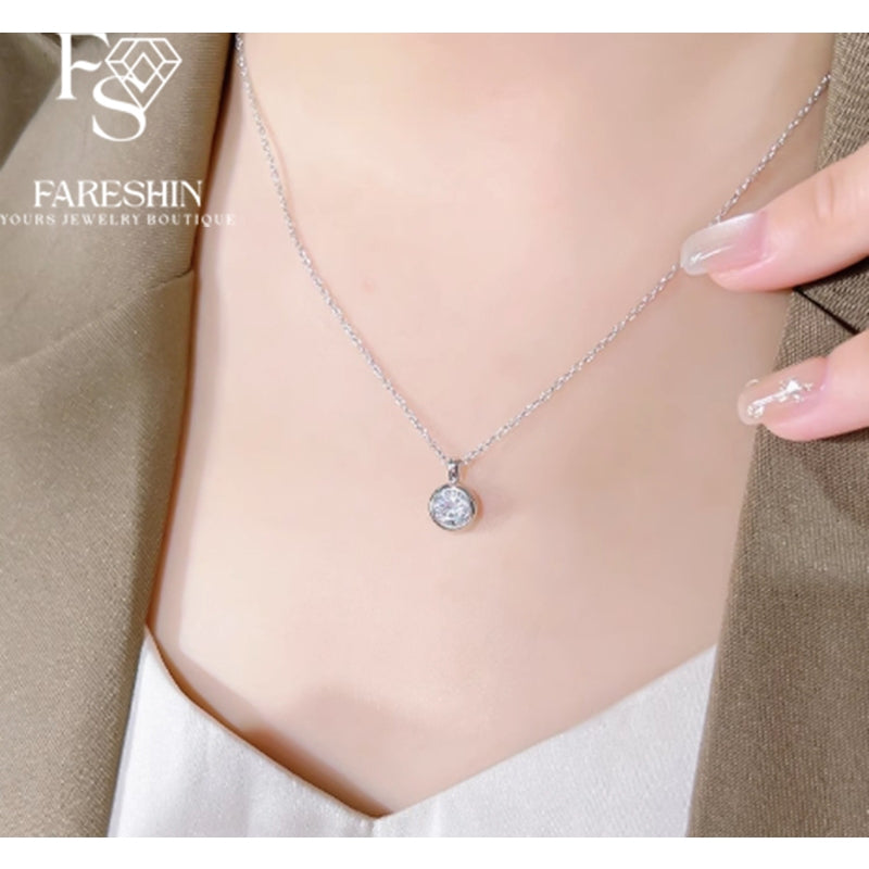 Round Cut Moissanite Classic Necklace — 2.0ct, D-color, VVS1, 925 Sterling Silver