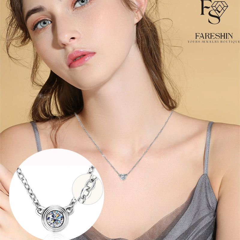 Round Cut Moissanite Classic Necklace — 0.1ct, D-color, VVS1, 925 Sterling Silver
