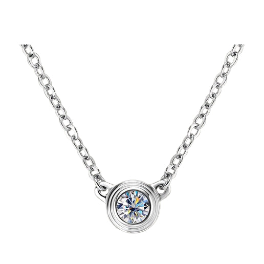 Round Cut Moissanite Classic Necklace — 0.1ct, D-color, VVS1, 925 Sterling Silver