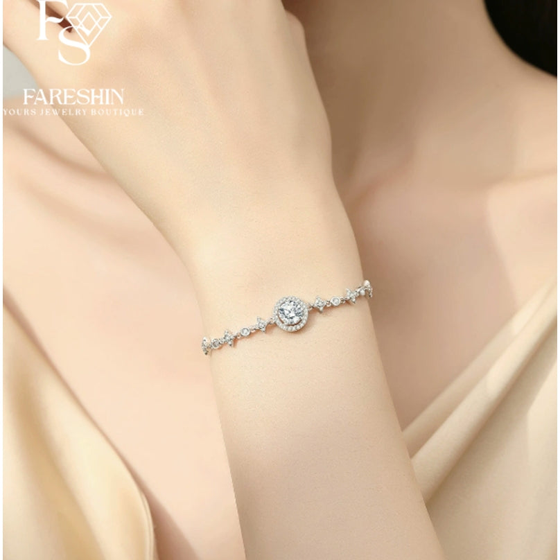 Round Cut Moissanite Star Bracelet — 0.5ct, D-color, VVS1, 925 Sterling Silver