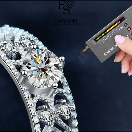 Fareshin Round Cut Classic - , D Color, Vvs1, Moissanite Ring - 0.5ct / 925 Sterling Silver - detail view | FARESHIN