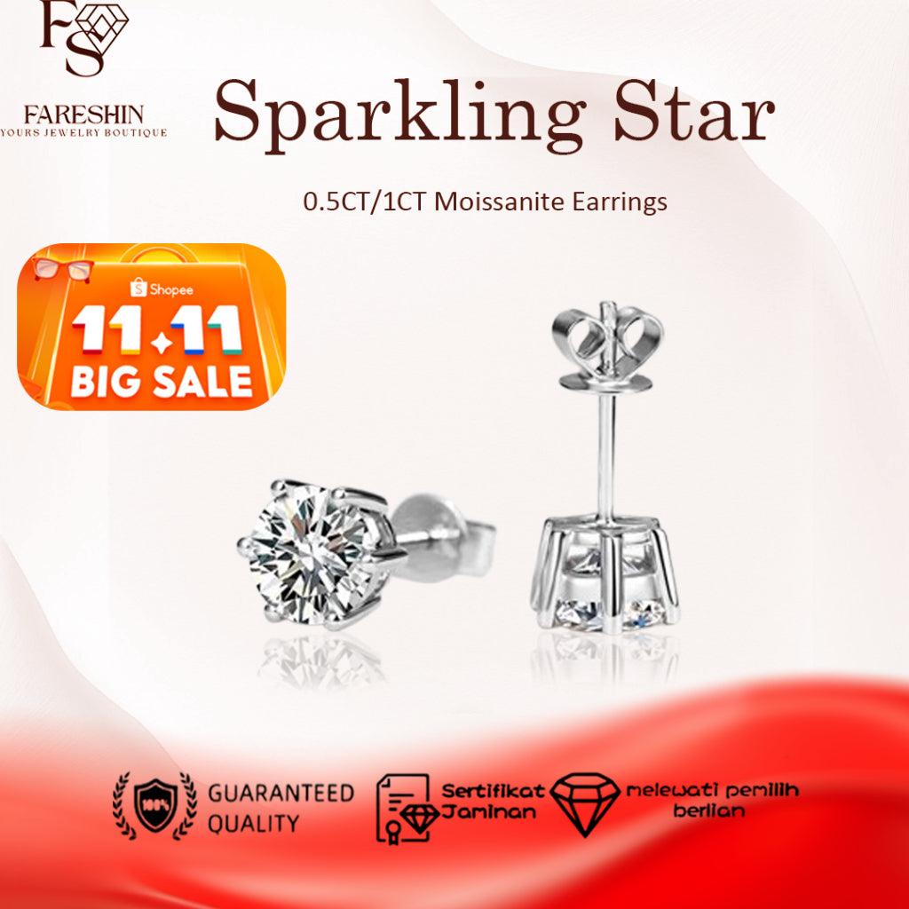Round Cut Moissanite Star Ring — 0.5ct, D-color, VVS1, 925 Sterling Silver