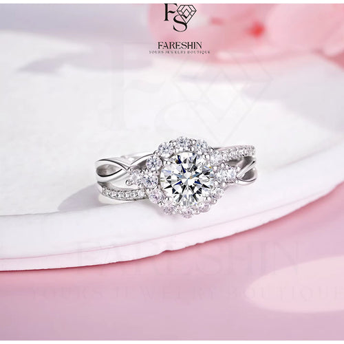 Fareshin Round Cut Classic - , D Color, Vvs1, Moissanite Ring - 0.5ct / 925 Sterling Silver - detail view | FARESHIN