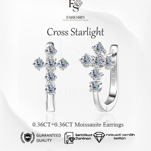Fareshin Cross Moissanite Earrings - 0.36ct + 0.36ct / 925 Sterling Silver - main product view | FARESHIN