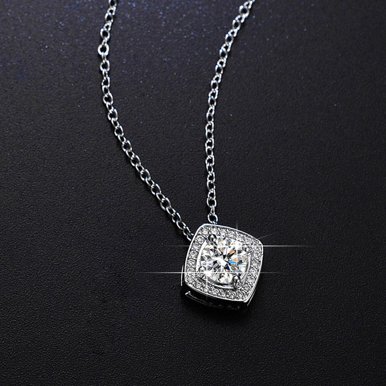 Round Cut Moissanite Square Necklace — 1.0ct, D-color, VVS1, 925 Sterling Silver